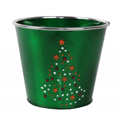 Osłonka metalowa z choinką zielona 12cm